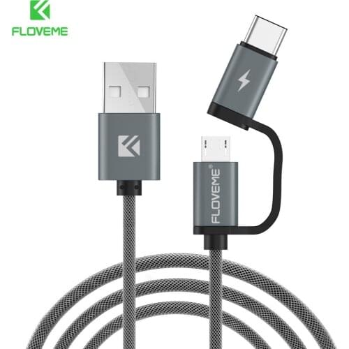 FLOVEME QC 3.0 Micro USB Cable 2 in 1 Type C Cord Fast Charger Cable Micro USB Type C For Samsung Note 9 8 S9 For Huawei P20 pro