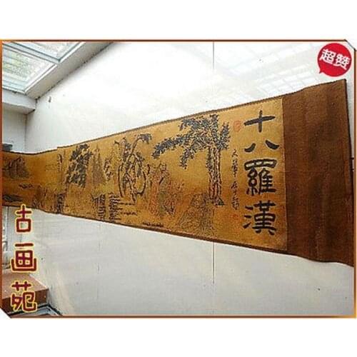 Chinese Ancient picture silk paper Eighteen buddha Scroll painting
