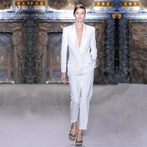 CUSTOM white trouser suit double breasted women business suits formal office suit work 2 piece blazer set lady trouser suit