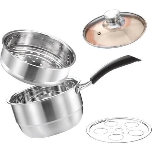 Breakfast Double Boilers Pot with Lid Stainless Steel Steamer 2 Layer Cooker Steamers Egg Milk Boiler Kitchen Multifunction Pot