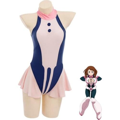 My Hero Academia Ochako Uraraka Cosplay Costume One Piece Beach Swimsuit Bodysuit Turtleneck High Neck Swimwear Bathing Suit