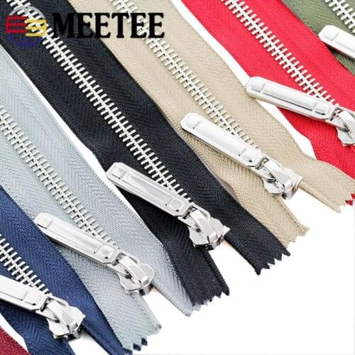 Meetee 2pcs 70-150cm 8# Metal Zipper Open-End Auto Lock Single Open Silver Tooth Decor Zip DIY Jacket Coat Textile Accessory