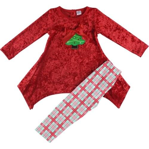 Kaiya Angel 2018 Hot Toddler Girls Christmas Clothing Sets Long Sleeve Red Tops With Plaid Pants Children Fall Boutique Outfits