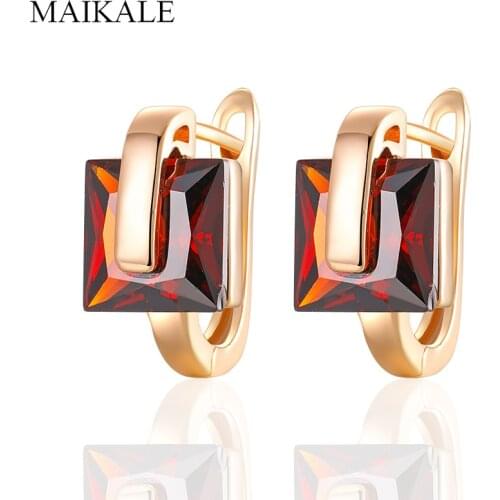 MAIKALE Small Classic Square MultiColor Cubic Zirconia Stud Earrings for Women Jewelry Wedding Party Gifts High Quality
