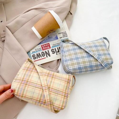 Women Plaid Print Small Shoulder Bags Canvas Underarm Handbags Tote Lady Casual Travel Sling Purses Girl Pouch For 2021 Trend