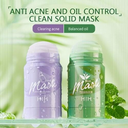 Green Tea Mask Oil Control Cleansing Solid Mask Purifying Clay Stick Mud Mask Anti-Acne Eggplant Skin Care Whitening Face Care