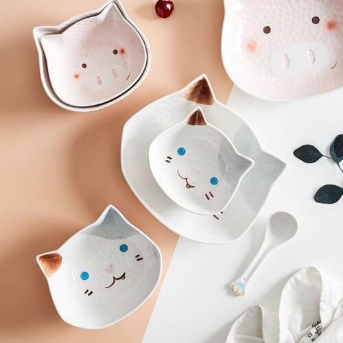 Cute cartoon baby pig ceramic bowl set childrens separate dishes family breakfast dishes salad bowls