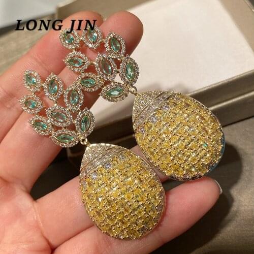 Fashion Cubic Zircon Pineapple Shape Design Gold Color Earrings 2021 Trend For Women Yellow Luxury Party Korean Pop Jewelry