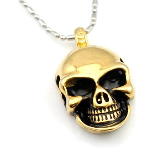Dolaime 35mm*20mm stainless steel gothic rock skull pendant necklace men jewelry wholesale fashion skull,GP1658