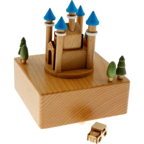 Blue Castle - Wooden Musical Box Classical Melody, with a Small Moving Car, Gift for Kids Family and Friends