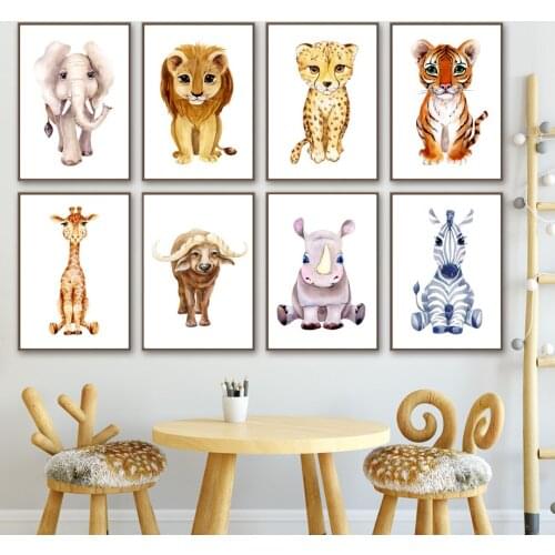 Elephant Giraffe Lion Tiger Zebra Leopard Nursery Wall Art Print Canvas Painting Nordic Poster Wall Picture Baby Kids Room Decor