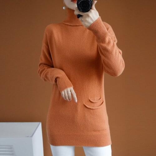 2021 New Woman Turtleneck Sweater Long Style Slim Cashmere Sweater 100% Pure Wool Pullover Knitted Bottoming Warm Pullover