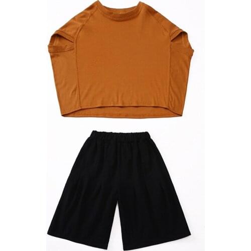 2019 summer new girl short-sleeved T-shirt wide-leg pants suit Girls fashion cotton T-shirt wide-leg pants two-piece suit
