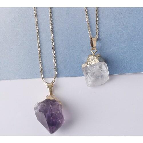 1PC Natural Stone Pendant Necklace Brazil Amethysts Reiki Fashion Mineral Jewelry Natural Stones Minerals