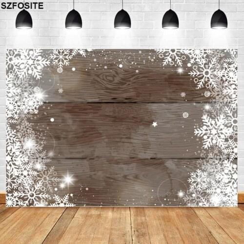 Fantasy Snowflake Retro Wood Theme Photography Background Family Festival Table Decoration Shoot Photo Children Vinyl Backdrop