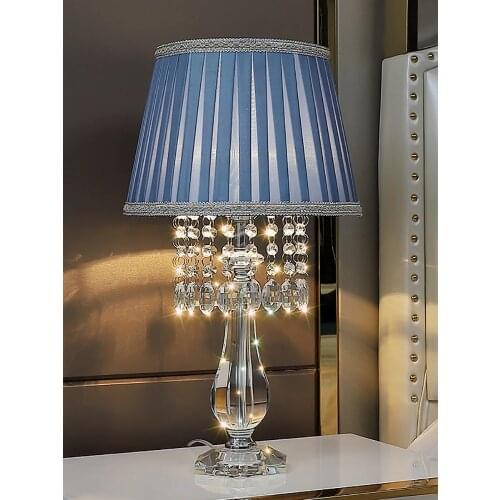 Modern fashion crystal table lamp bedroom bedside living room luxury warm romantic marriage American blue table lamp