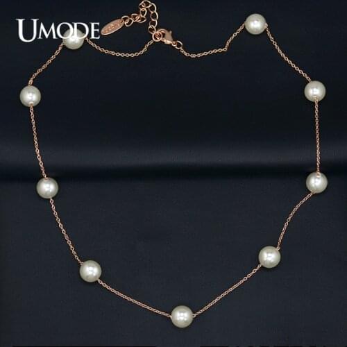 UMODE Rose Gold Color String of Beads 8mm Synthetic Pearl Necklace Women JN0133
