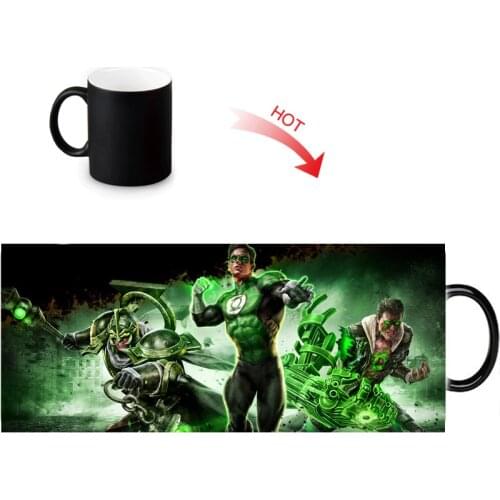 Green Lantern Magic DIY Mugs Heat Changing Color Water Milk Coffee Cup Black Transforming White Mug Gift Idea