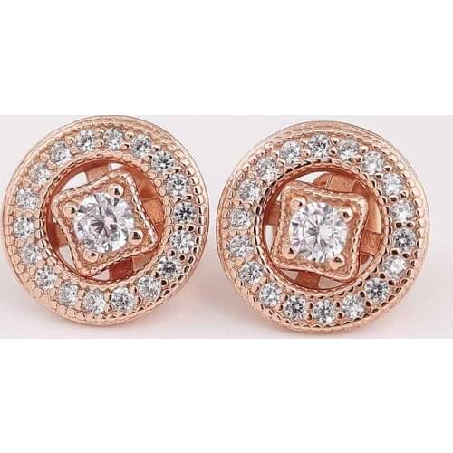 Original Rose Vintage Allure With Crystal 925 Sterling Silver Studs Earrings For Women Wedding Gift Fine Birthday Jewelry