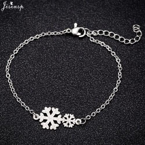 Jisensp Winter Style Lovely Snowflake Charm Bracelet Stainless Steel Bracelet Fashion Jewelry for Women Christmas Gift bijoux
