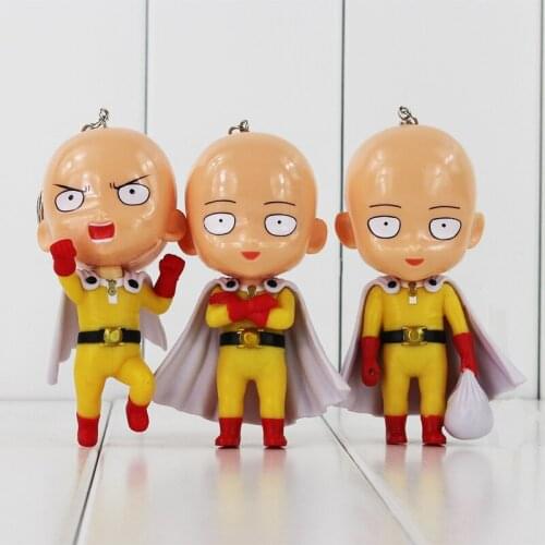 10cm 3pcs/lot Anime One Punch Man Saitama Sensei PVC Figure Cool Collectible Toys Doll With Keychain Free shipping