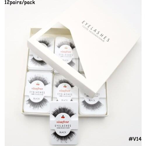 12 pairs/pack Visofree Eyelashes Clear Band Lashes Natural Long Handmade 100% Human Hair Lashes Makeup False Eyelash Eye Lashes
