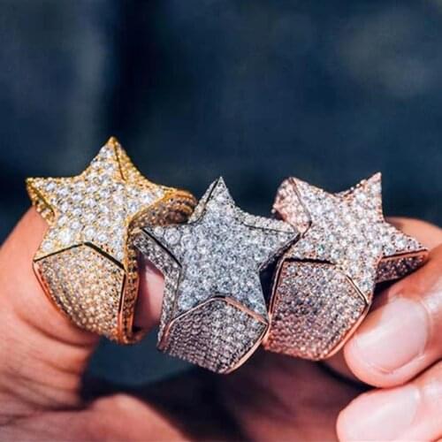 2021 Hot 3 Style Big Punk Full Shine Zircon Star Rings For Women Men Gold/Rose Gold/Silver Color Female Jewelry Party Gifts