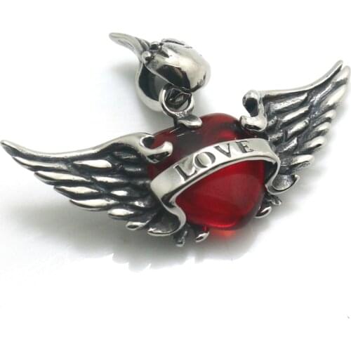 316L Stainless Steel Cool Punk Gothic Angle Wing Love Heart Pendant