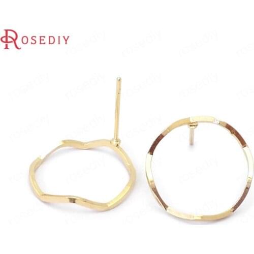 39059)10PCS 16MM 24K Gold Color Brass Wave Round Circle Earrings Loop Stud Earrings Jewelry Making Supplies Diy Accessories
