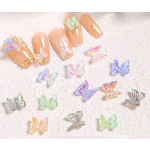 5Pcs Resin Butterfly 7x6mm Glitter AB Nail Art Decorations Charm DIY Manicure Nails Art Design Accessories nail art