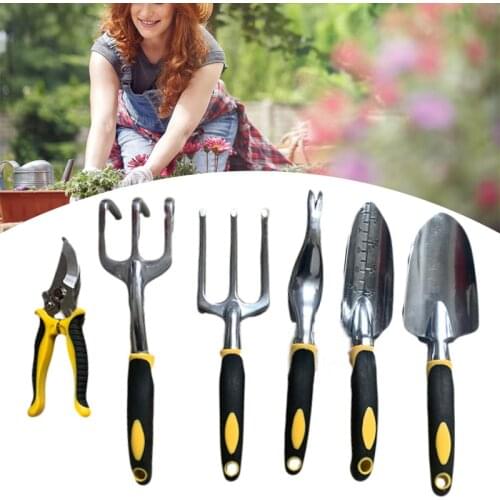 6 pcs Aluminum Lightweight Gardening Kit with Soft Rubber Anti-Skid Ergonomic Handle Pruner Garden Tool Set and Equipment