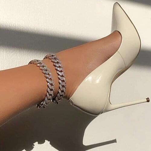 2020 Hiphop Fashion Punk women men Iced Out charms jewelry gifts 12MM Width clear cubic zirconia cz Miami cuban chain anklets