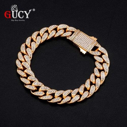 GUCY New 11mm Miami Cuban Link Bracelet Iced Out Micro Pave Zircon Hip hop Fashion Punk Chain Bling Bling Charms Jewelry