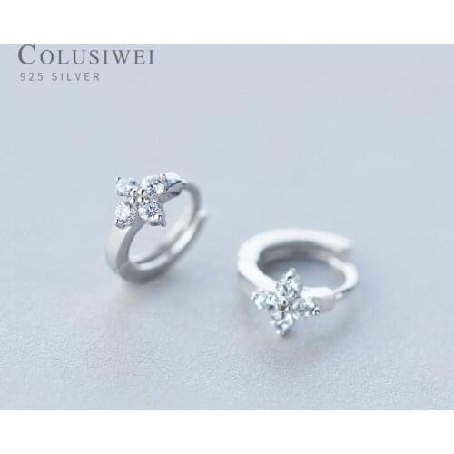 Colusiwei 925 Silver Wedding Hoop Earrings for Women Clear Cubic Zirconia Tiny Circle Earrings Korean Crystal Fashion Jewelry