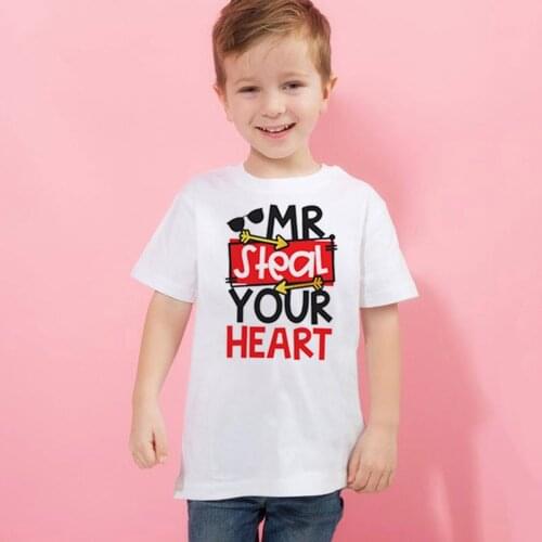 Valentine MR. Steal Your Heart Funny Kids Boys Tshirt Toddler Boy Valentines Day Fashion Letters Short Sleeve T-shirt Outfit