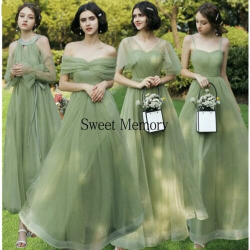 O095 Custom Made Floor Length Long Green Bridesmaid Dresses Bride Guests Sisters Party Prom Robe Wedding Vestidos Sweet Memory