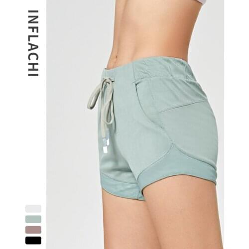 Double Layer Training Gym Sport Shorts Women 2 In 1 High Waist Running Yoga Shorts Fitness Workout Shorts Drawstring Leggings