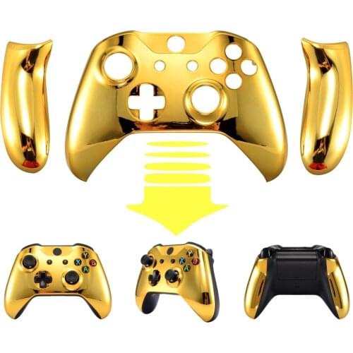 EXtremeRate Chrome Gold Front Housing Shell Faceplate Side Rails Panel for Xbox One X, for Xbox One S Controller