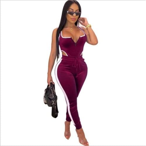 FNOCE Cross-border Foreign Trade Womens hot Style Sleeveless Hollow Zipper Open Back Stitching Fashion Jumpsuit Suit