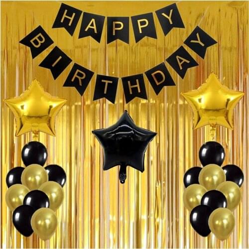 Happy Birthday Bunting Banner with Gold Print Party Balloons Birthday Balloons Happy Birthday Set Party Decor