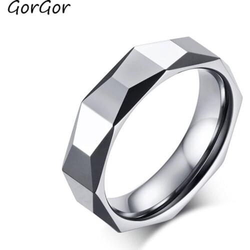 GorGor High Quality Temperament Simple Multi-faceted Silver Color Tungsten Steel Rings for Fashion Men Jewelry Gift TCR-059