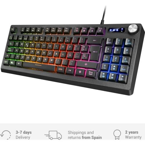 Mars Gaming MKREVO, TKL Gamer keyboard + numeric Pad, RGB computer keyboard, USB connection, spanish/Portuguese keyboard