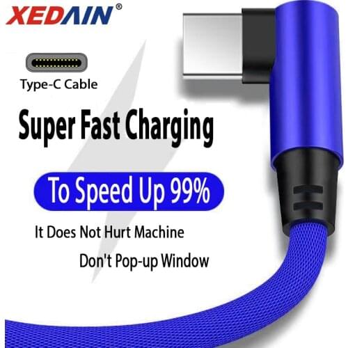 Type C Micro Mobile Phone Cable USB Nylon Weave 90 Degree Data With For Huawei P30 Xiaomi Samsung Fast Charging Wire 1M 2M