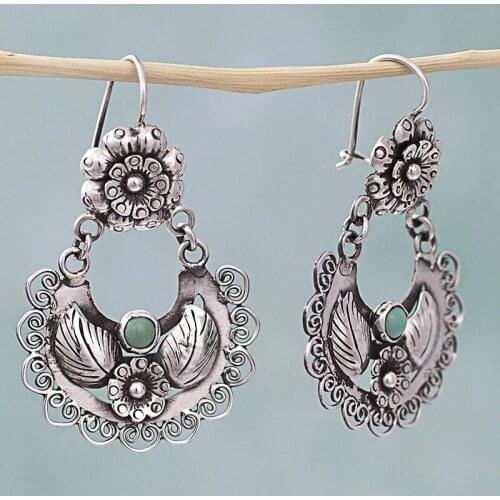 Classic Vintage Plant Leaf Flower Dangle Earrings Ethnic Jewelry Metal Hollow Pattern Tribal Earrings Z5T387
