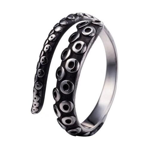 High Quality Gothic Punk Rock Titanium Steel Squid Feet Octopus Rings Adjustable Resizable Finger Ring Antique Vintage Jewelry