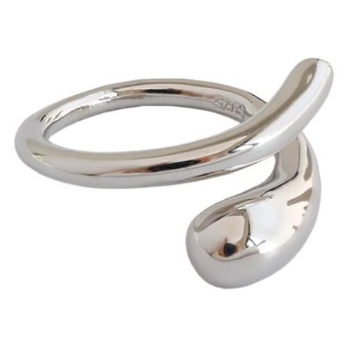 ZEMIOR S925 Sterling Silver Ring Minimalist Glossy Water Drop Glossy Opening Rings For Women Fashion Jewelry Gift Best Selling