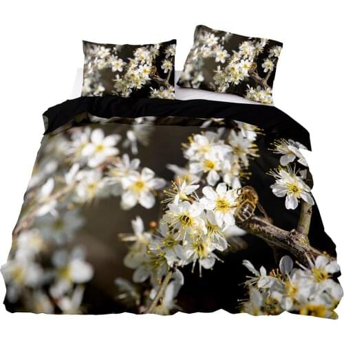 Rustic Style Duvet Cover Set With Pillowcase,240x220 Quilt Cover,200×200 Blanket Cover,Bee And Cherry Blossom Pattern Bedding