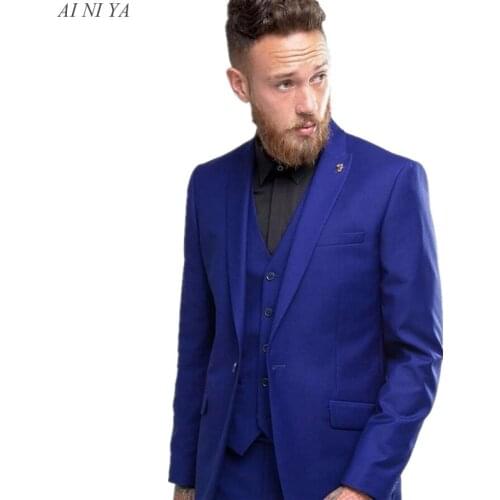 Custom Made One Button Men Suit Royal Blue Wedding Prom Suits For Men Best Man Grooms Tuxedos 3 Pieces Jacket+Pants+Vest