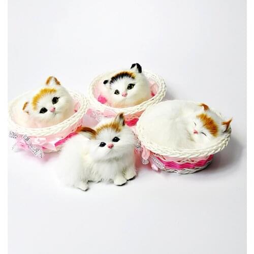 Cat Dolls in the Basket Simulation Animal Toy Cats Will Meowth Childrens Pet Cat Plush Toys Ornaments Birthday Gift