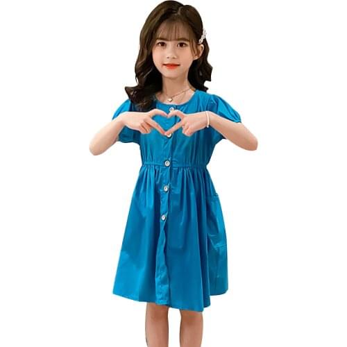 Summer Dresses For Girls Draped Party Girl Dress Short Sleeve Children Dress Teenage Clothes Girl 6 8 10 12 14